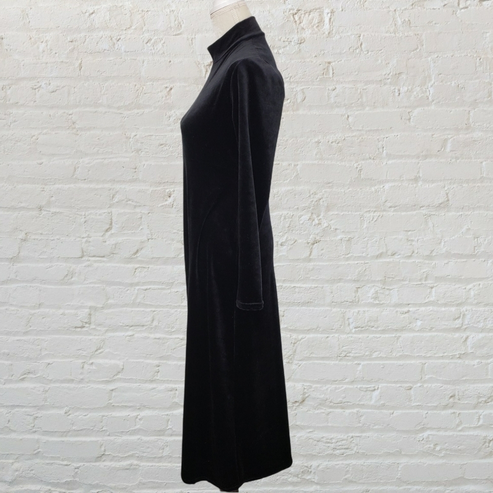 VINTAGE Y2K Black Velveteen Midi Dress Made in USA by Tiff Tiff Dress S EUC - Picture 3 of 14